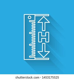 White line The measuring height and length icon isolated with long shadow. Ruler, straightedge, scale symbol.  Vector Illustration