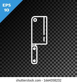 White line Meat chopper icon isolated on transparent dark background. Kitchen knife for meat. Butcher knife.  Vector Illustration