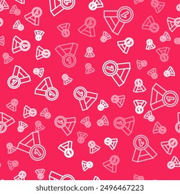 White line Medal icon isolated seamless pattern on red background. Winner symbol.  Vector