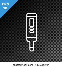 White line Medical digital thermometer for medical examination icon isolated on transparent dark background.  Vector Illustration