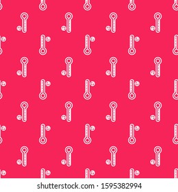 White line Medical digital thermometer for medical examination icon isolated seamless pattern on red background.  Vector Illustration