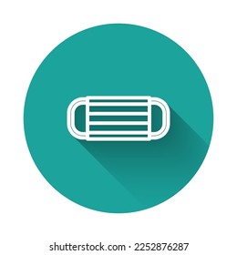 White line Medical protective mask icon isolated with long shadow. Green circle button. Vector