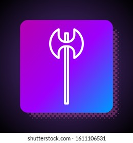 White line Medieval axe icon isolated on black background. Battle axe, executioner axe. Medieval weapon. Square color button. Vector Illustration