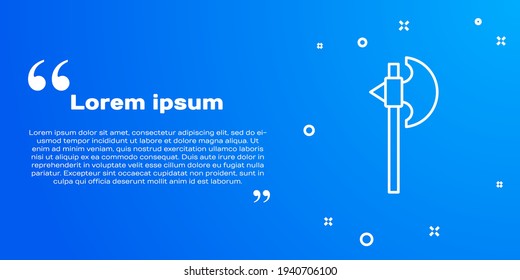 White line Medieval axe icon isolated on blue background. Battle axe, executioner axe. Medieval weapon.  Vector