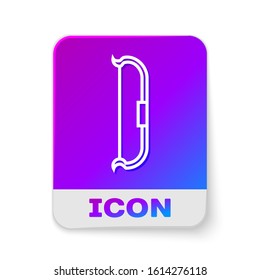 White line Medieval bow icon isolated on white background. Medieval weapon. Rectangle color button. Vector Illustration
