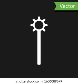 White line Medieval chained mace ball icon isolated on black background. Medieval weapon.  Vector Illustration