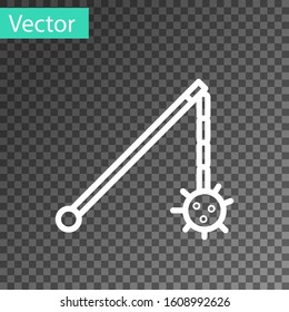 White line Medieval chained mace ball icon isolated on transparent background. Medieval weapon.  Vector Illustration