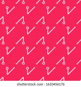 White line Medieval chained mace ball icon isolated seamless pattern on red background. Medieval weapon.  Vector Illustration