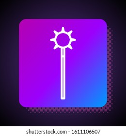 White line Medieval chained mace ball icon isolated on black background. Medieval weapon. Square color button. Vector Illustration