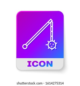White line Medieval chained mace ball icon isolated on white background. Medieval weapon. Rectangle color button. Vector Illustration