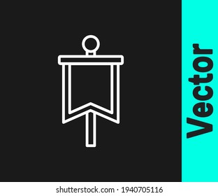 White line Medieval flag icon isolated on black background. Country, state, or territory ruled by a king or queen.  Vector