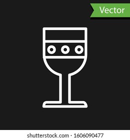 White line Medieval goblet icon isolated on black background.  Vector Illustration