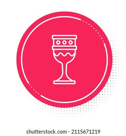White line Medieval goblet icon isolated on white background. Holy grail. Red circle button. Vector