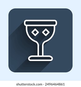 White line Medieval goblet icon isolated with long shadow background. Holy grail. Blue square button. Vector