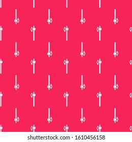 White line Medieval halberd icon isolated seamless pattern on red background. Medieval weapon.  Vector Illustration