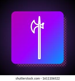 White line Medieval halberd icon isolated on black background. Medieval weapon. Square color button. Vector Illustration