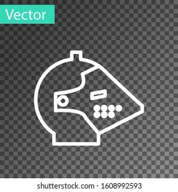 White line Medieval iron helmet for head protection icon isolated on transparent background.  Vector Illustration