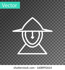 White line Medieval iron helmet for head protection icon isolated on transparent background.  Vector Illustration