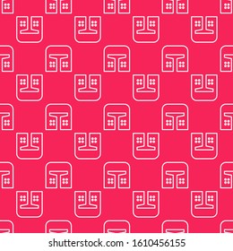 White line Medieval iron helmet for head protection icon isolated seamless pattern on red background.  Vector Illustration