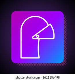 White line Medieval iron helmet for head protection icon isolated on black background. Square color button. Vector Illustration