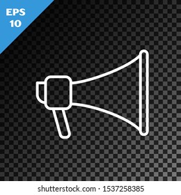 White line Megaphone icon isolated on transparent dark background. Speaker sign.  Vector Illustration