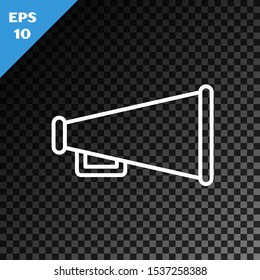 White line Megaphone icon isolated on transparent dark background. Speaker sign.  Vector Illustration
