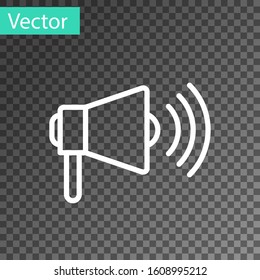 White line Megaphone icon isolated on transparent background. Loud speach alert concept. Bullhorn for Mouthpiece scream promotion.  Vector Illustration