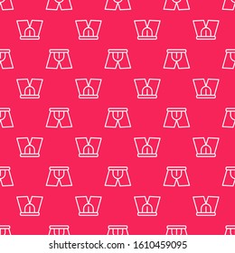 White line Men underpants icon isolated seamless pattern on red background. Man underwear.  Vector Illustration