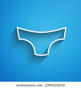 White line Men underpants icon isolated on blue background. Man underwear. Long shadow. Vector