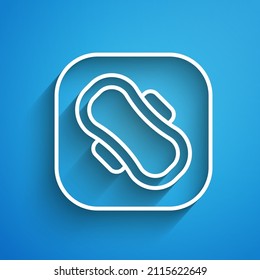 White Line Menstruation And Sanitary Napkin Icon Isolated On Blue Background. Feminine Hygiene Product. Long Shadow. Vector