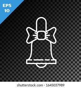White line Merry Christmas ringing bell icon isolated on transparent dark background. Alarm symbol, service bell, handbell sign, notification.  Vector Illustration