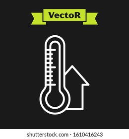 White line Meteorology thermometer measuring icon isolated on black background. Thermometer equipment showing hot or cold weather.  Vector Illustration