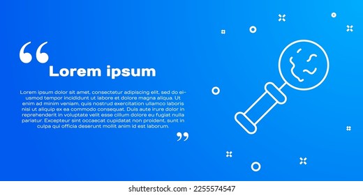 Weiße Linie Mikroorganismen unter Lupe Symbol einzeln auf blauem Hintergrund. Bakterien und Keime, Zellkrebs, Mikrobe, Virus, Pilze.  Vektorgrafik