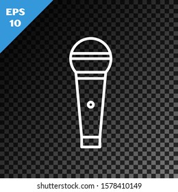 White line Microphone icon isolated on transparent dark background. On air radio mic microphone. Speaker sign.  Vector Illustration