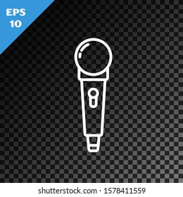 White line Microphone icon isolated on transparent dark background. On air radio mic microphone. Speaker sign.  Vector Illustration