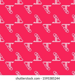 White line Microphone icon isolated seamless pattern on red background. On air radio mic microphone. Speaker sign.  Vector Illustration