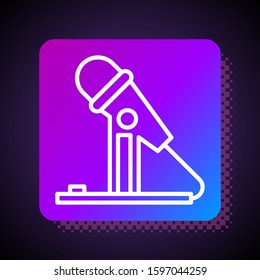 White line Microphone icon isolated on black background. On air radio mic microphone. Speaker sign. Square color button. Vector Illustration