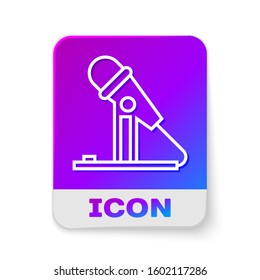 White line Microphone icon isolated on white background. On air radio mic microphone. Speaker sign. Rectangle color button. Vector Illustration