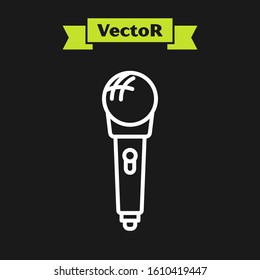 White line Microphone icon isolated on black background. On air radio mic microphone. Speaker sign.  Vector Illustration