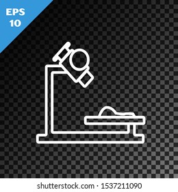 White line Microscope icon isolated on transparent dark background. Chemistry, pharmaceutical instrument, microbiology magnifying tool.  Vector Illustration