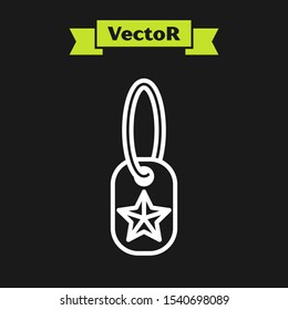 White line Military dog tag icon isolated on black background. Identity tag icon. Army sign.  Vector Illustration