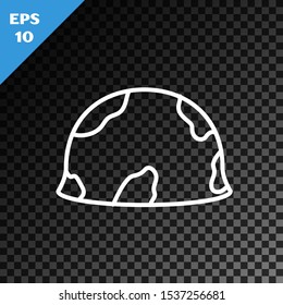 White line Military helmet icon isolated on transparent dark background. Army hat symbol of defense and protect. Protective hat.  Vector Illustration