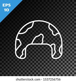White line Military helmet icon isolated on transparent dark background. Army hat symbol of defense and protect. Protective hat.  Vector Illustration