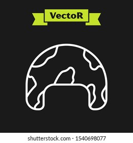 White line Military helmet icon isolated on black background. Army hat symbol of defense and protect. Protective hat.  Vector Illustration