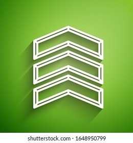 White line Military rank icon isolated on green background. Military badge sign.  Vector Illustration