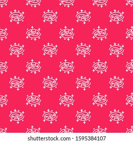 White line Milky way spiral galaxy with stars icon isolated seamless pattern on red background.  Vector Illustration
