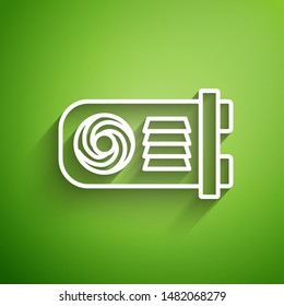 White line Mining farm icon isolated on green background. Cryptocurrency mining, blockchain technology, bitcoin, digital money market, wallet.  Vector Illustration