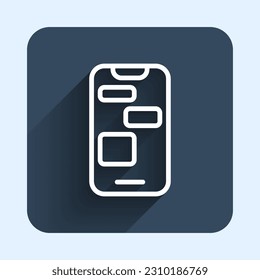White line Mobile 24 hours support icon isolated with long shadow background. All-day customer support call-center. Full time call services. Blue square button. Vector