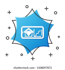 White line Mobile phone with smart home with wi-fi icon isolated on white background. Remote control. Blue hexagon button. Vector Illustration