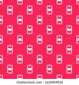 White line Mobile phone with text FAQ information icon isolated seamless pattern on red background. Frequently asked questions.  Vector Illustration